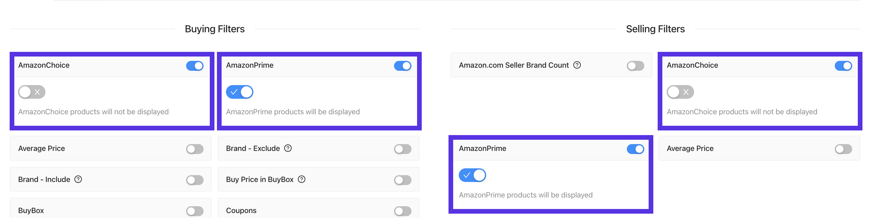 Amazon Prime and Amazon Choice Filters Supasell